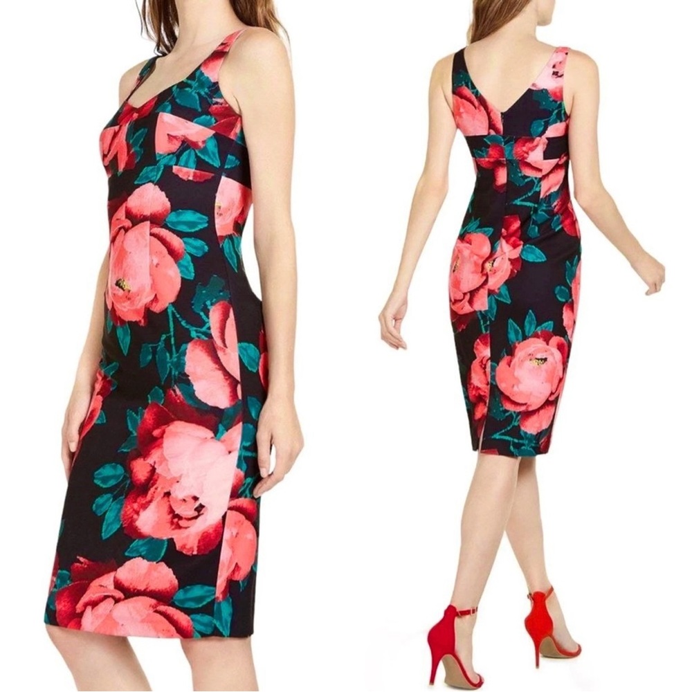 Trina Turk Women's Floral Sleeveless V Neck Midi Sheath Dress Size 0 NWT